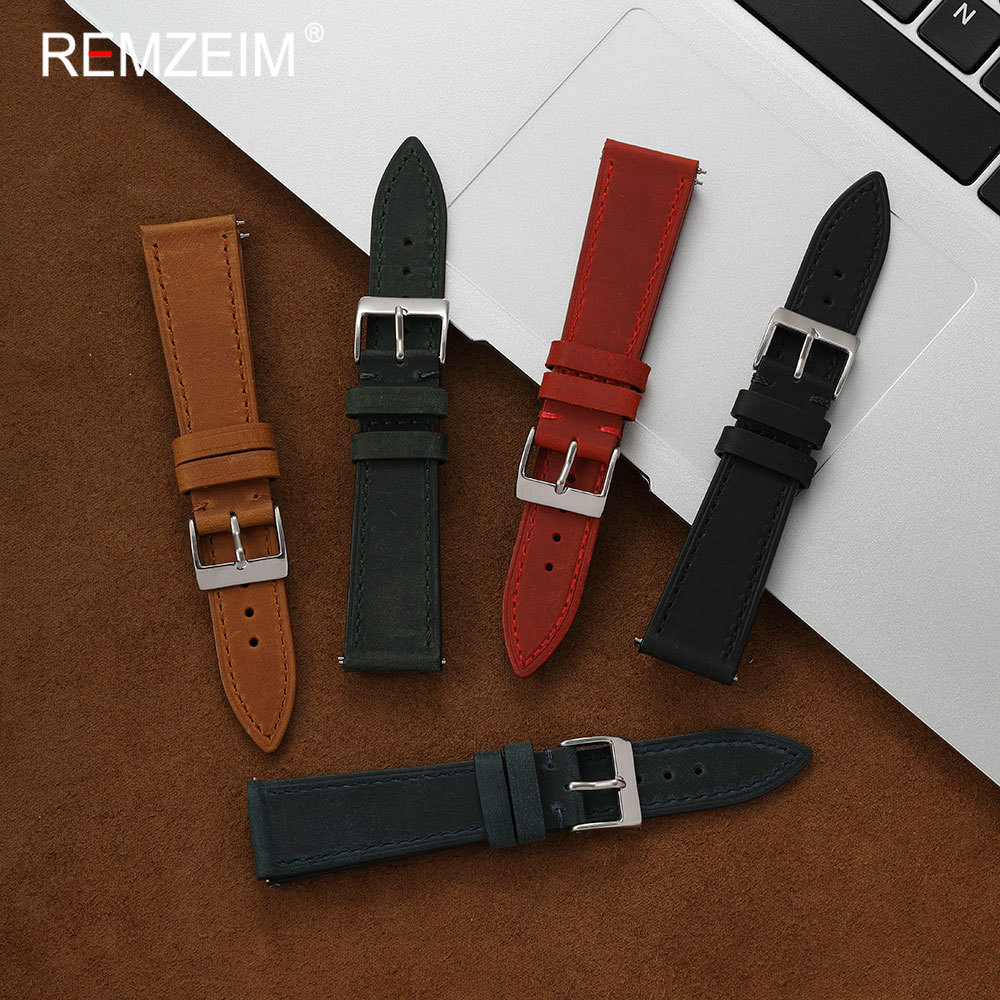 Vintage Crazy Horse Leather Wa - Leather Strap Quick Release recension och pris